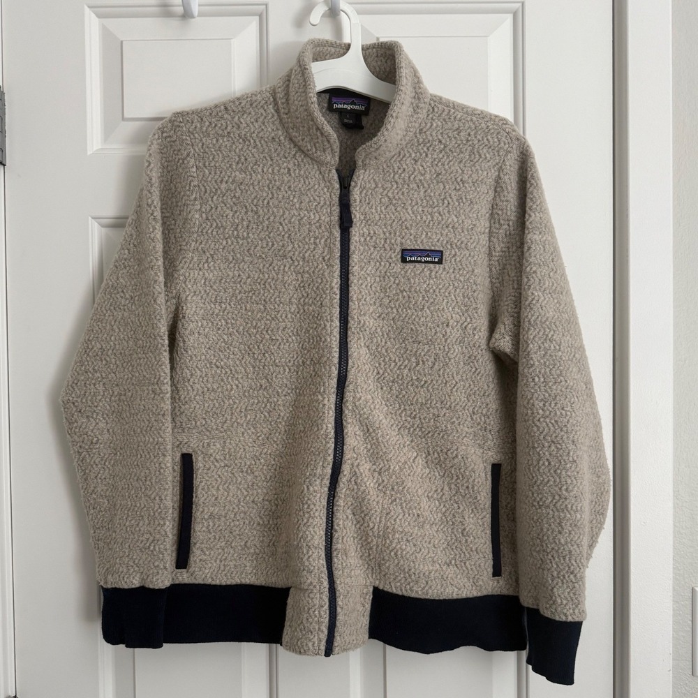 Patagonia Woolyester Fleece Jacket Women's Size L Oatmeal Heather Full Zip Wool